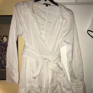 Lane Bryant white wrap top belt with pin stripping
